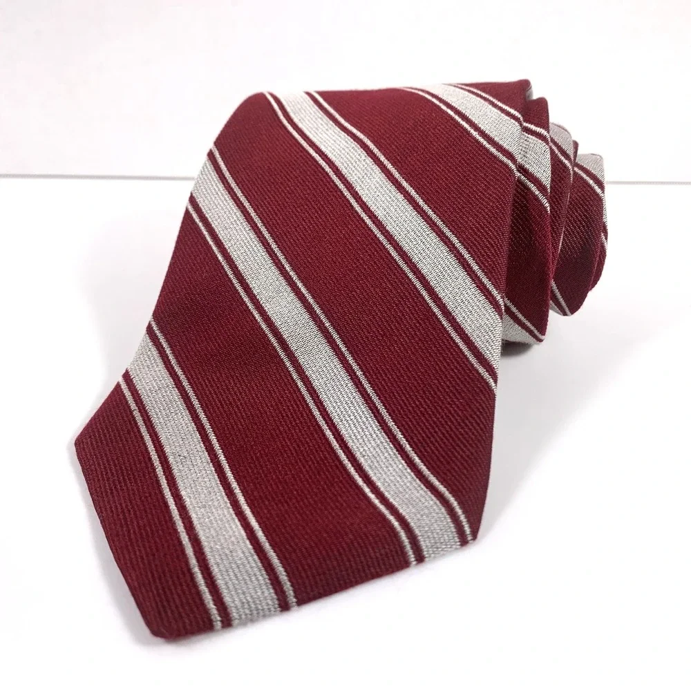Vintage Brooks Brothers Makers Mens Tie Burgundy and Silver‎ Striped 100% Repp